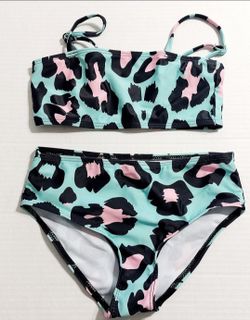 Toddler Girls Leopard Print Bikini Swimsuit 2 Piece Set Size 110 NWOT