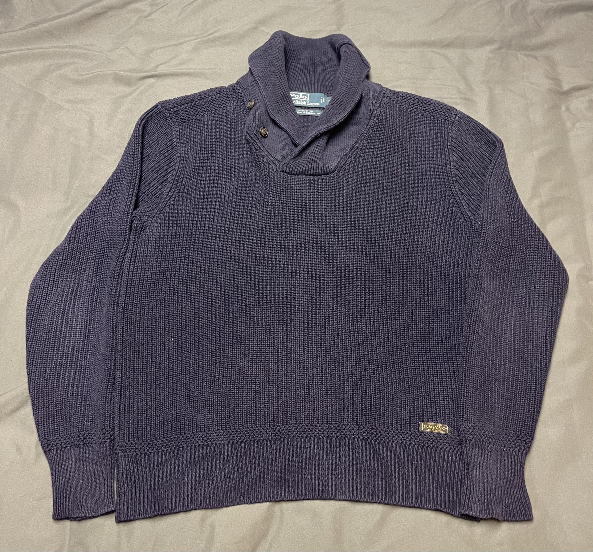 Men’s Polo Ralph Lauren Blue Shawl Sweater - Size Small
