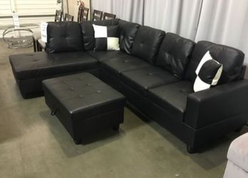 Brand New Leather Sectional Set With Storage Ottoman 2 Free Pillows & FREE DELIVERY