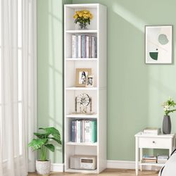 70.9” Corner Bookcase, Modern 6-Tier Narrow Cube Display Shelves/ white 