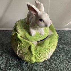 Cabbage Bunny covered sugar bowl