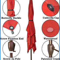 Heininger 1236 DestinationGear 6.5' Square Red Classic Wood Patio Umbrella

