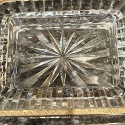 Antique Ashtray Cigarette Holder Vintage Lead Crystal Starburst Design

