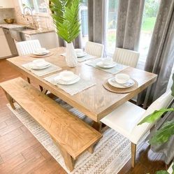 Custom Dining Table Farmhouse Country French Modern Rustic Solid Wood Set Restoration Hardware Insp Bench Hand Built Round Oval Counter Breakfast  