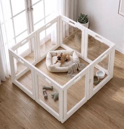 Clear Acrylic Dog Playpen Indoor with Door, 24" H, 8 Panels, White