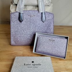 NWT Kate Spade Lilac Frost Tinsel Satchel K9337 & Wallet 