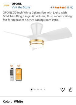 New in box, 30” ceiling fan and light