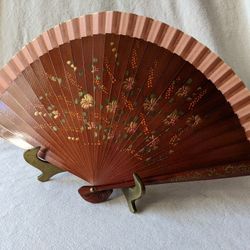 Vintage Hand Painted wood Folding Fan