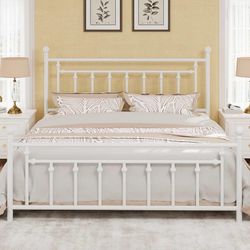 14" King Size Metal Platform Bed Frame/Victorian Headboard and Footboard/Steel Slats Mattress Foundation for Storage/No Box Spring Needed/Noise Free/W