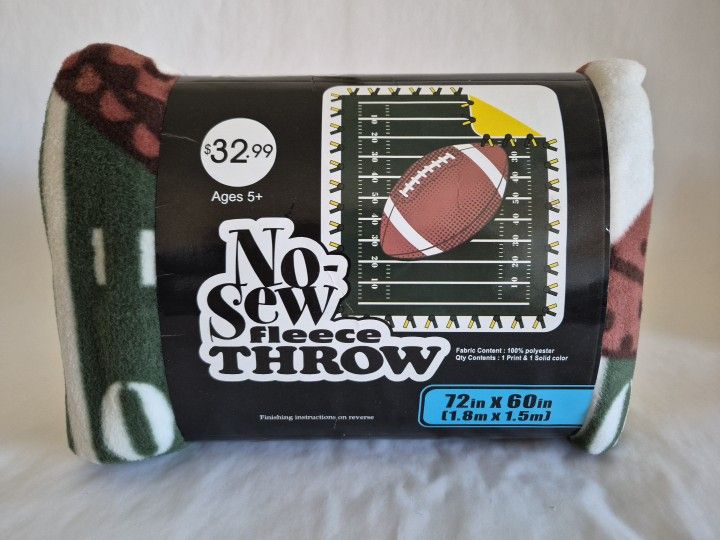 Football No-Sew Fleece Throw Blanket •New• 72 x 60 Inches