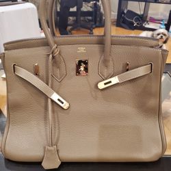 Hermes Birkin 35 bag eToupe converted w/Gold Hardware Leather