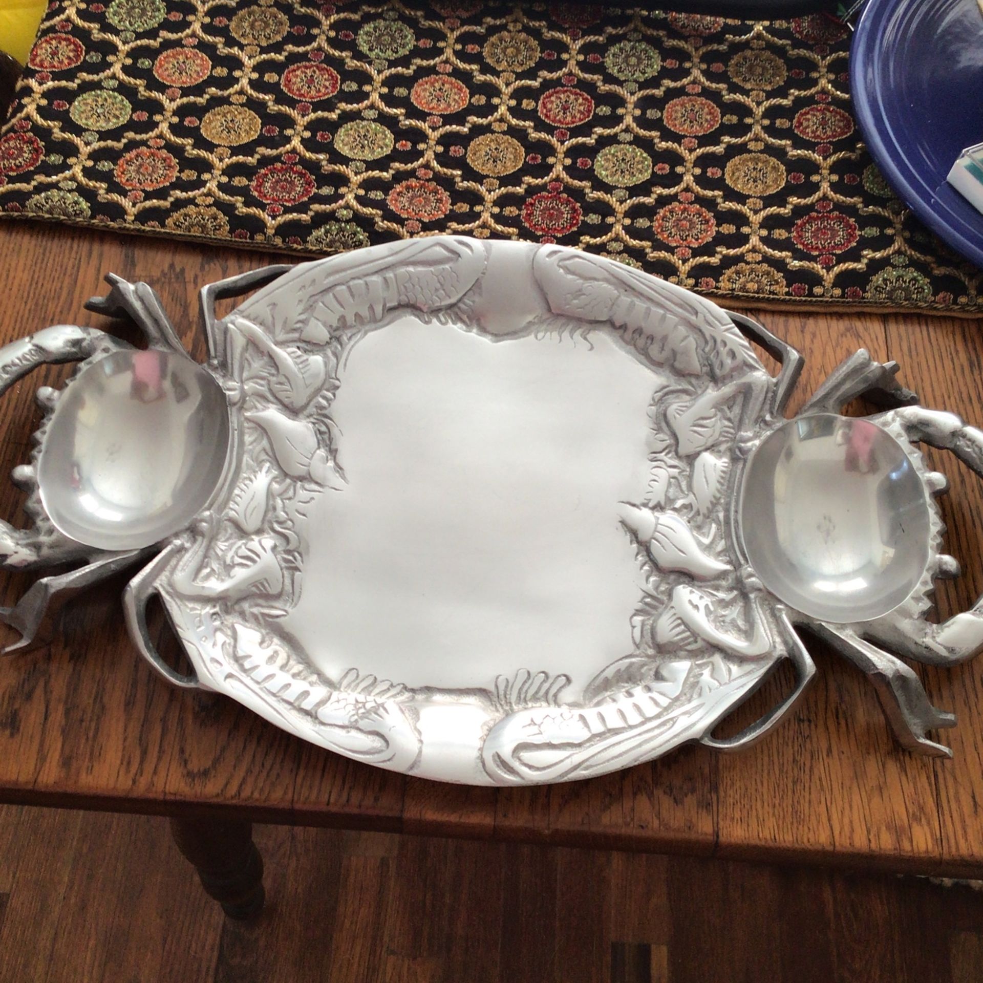 Crab Serving Platter, Two Sides For Dips, Legs Are Pedestal, Never Used, Great Gift.