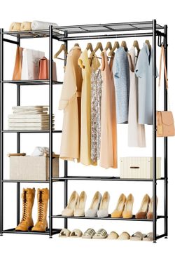 Freestanding Metal Garment Rack with Shelves
