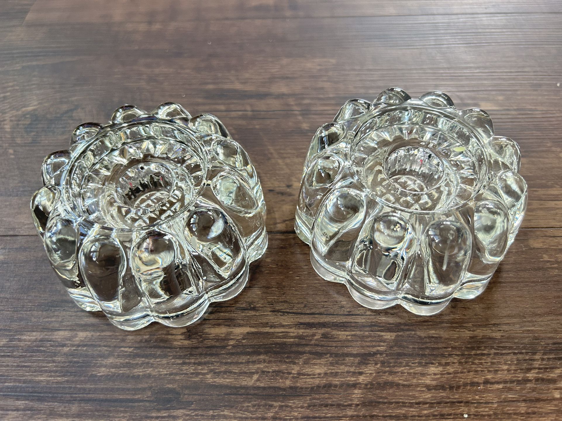 Set Of 2 Vintage 1970's Princess House® Reversible 3-Way Ribbed Crystal Candle Holder