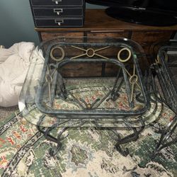 Iron End Tables (Set Of 2) With Think Glass Top