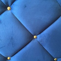 Blue Velvet Queen Bed Headboard w/ gold grommets
