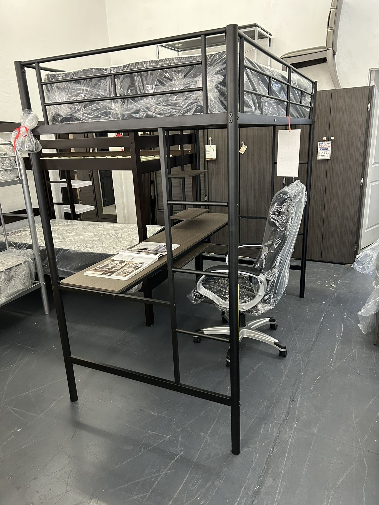 Twin Black Metal Loft Bed With Desk