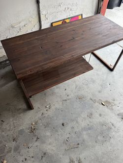 Rustic Wood Desk with Lower Shelf - Metal Frame