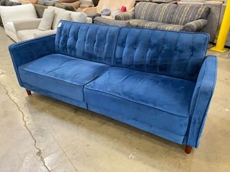 DOREL Cobalt Velvet Vertical Tufte Convertible Sofa