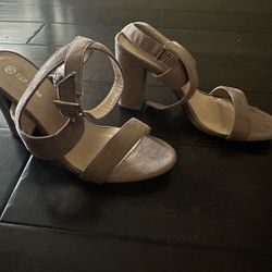 Suede Fabric Brown Heels 