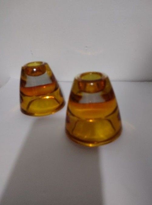 P100 - AMBER GLASS DOME TOPER - VOTIVE CANDLE HOLDER SET OF 2/ 3.5"