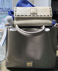 Dooney & Bourke Gray Leather Handbag and Wallet Set