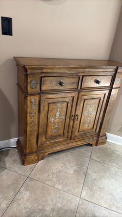 Wood Cabinet with Floral Carved Detail