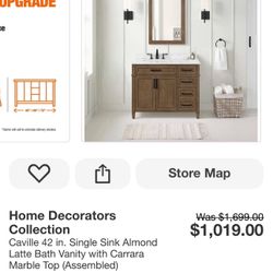 🆕 Caville 42 in. Single Sink Almond Latte Bath Vanity with Carrara Marble Top (Assembled)