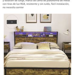 King Bed Frame with LED Lights & USB Ports – Includes Mattress!