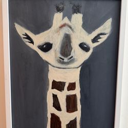 Original  Framed Giraffe Painting on Canvas 20 x 25