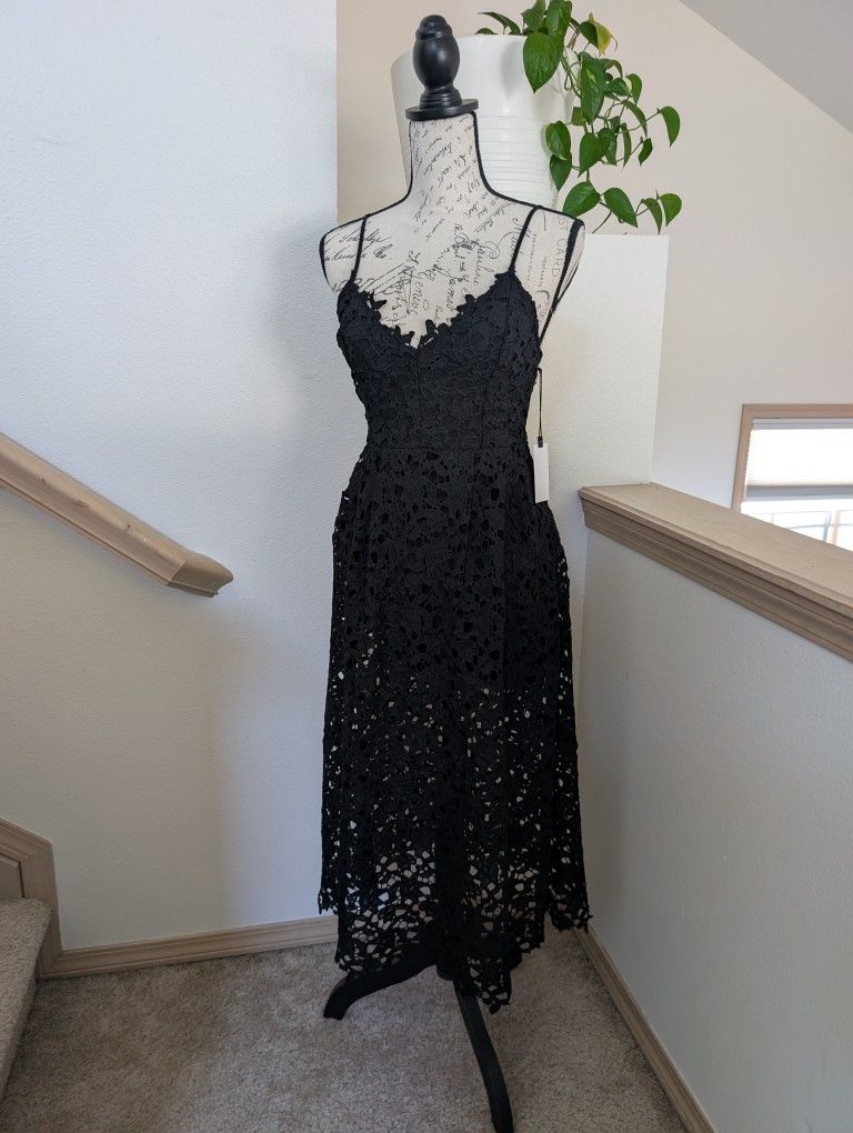 NWT ASTR the Label Women's Sleeveless Lace Fit & Flare Midi Dress - Small, Black