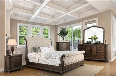 Brand New Rustic Natural Tone Beige 4pc Queen Bedroom Set