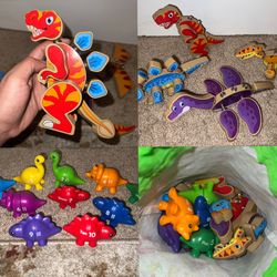 Dinosaur Building Block Set, Wooden Snap-Connection Dinosaur Builders & Numbers Matching Game 10PCS, 123 Counting Dinosaur Toys