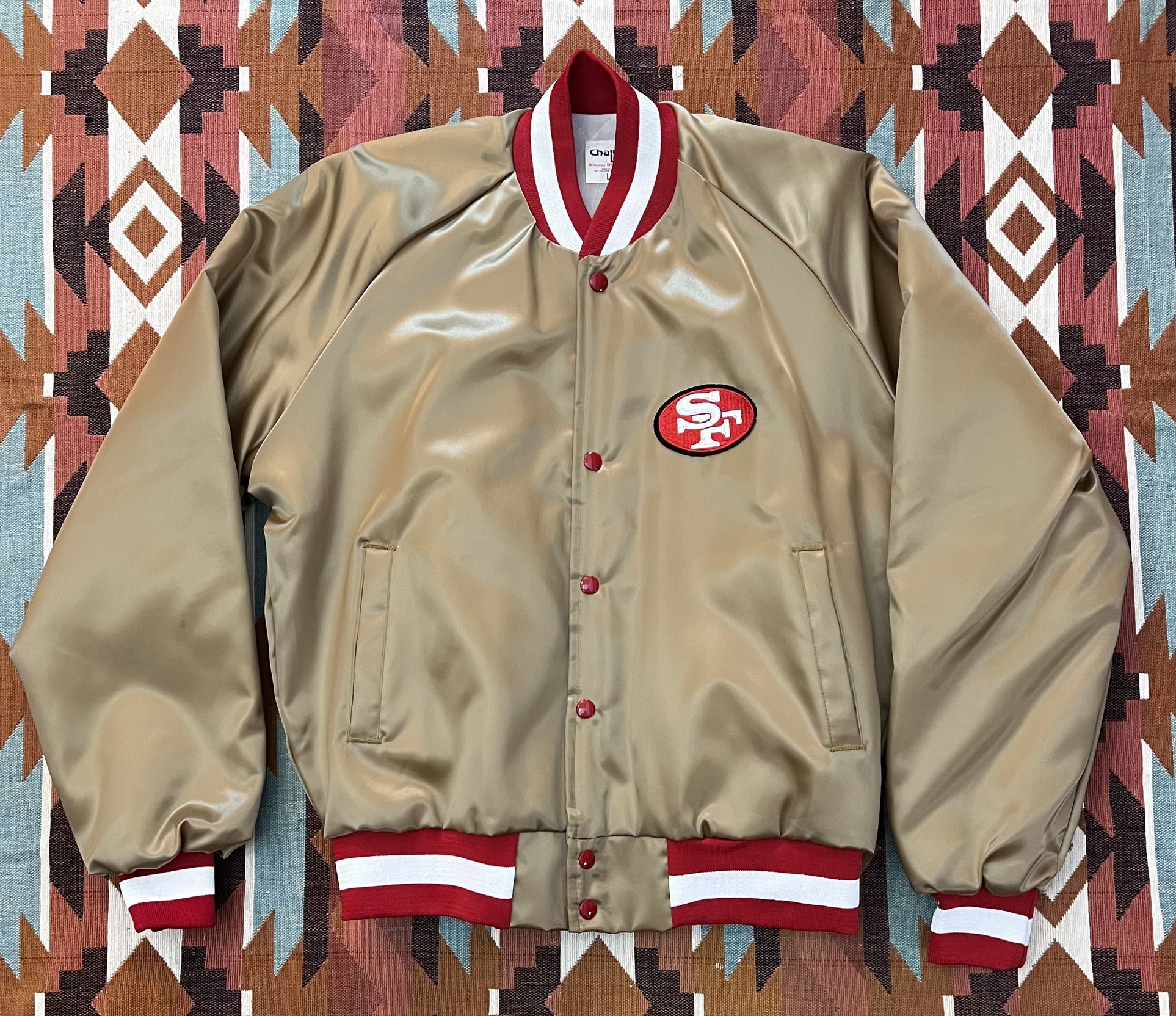 Rare NWT Vtg 1989 Chalk Line San Francisco 49ers Gold Satin Bomber Jacket Size L