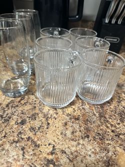 Clear Ribbed Rocks Glasses and Tall Glasses Set