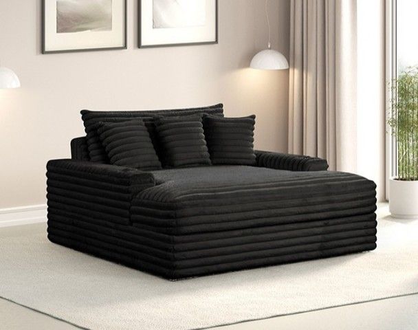 Padded Black Chenille Couch Chaise Plush With USB Charger