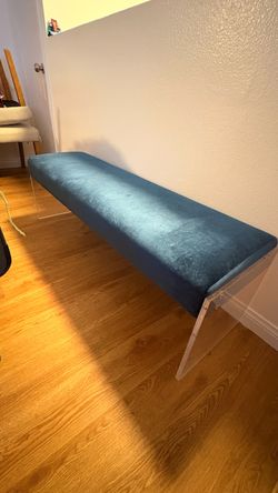 TOV Furniture Teal Velvet Bench with Acrylic Legs