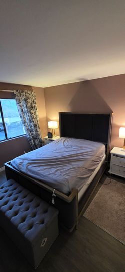 Queen velvet winged bed frame