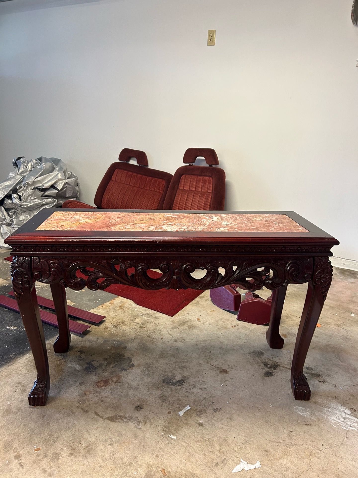Hardwood accent table with marble top