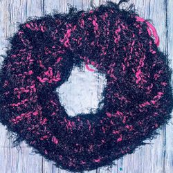 Kids 48” Black & Pink Hand Crocheted Scarf