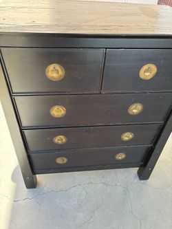 Black Wood Dresser with Brass Ring Pulls