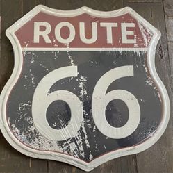 NEW - Hanging Tin Polygon Route 66 Metal Sign