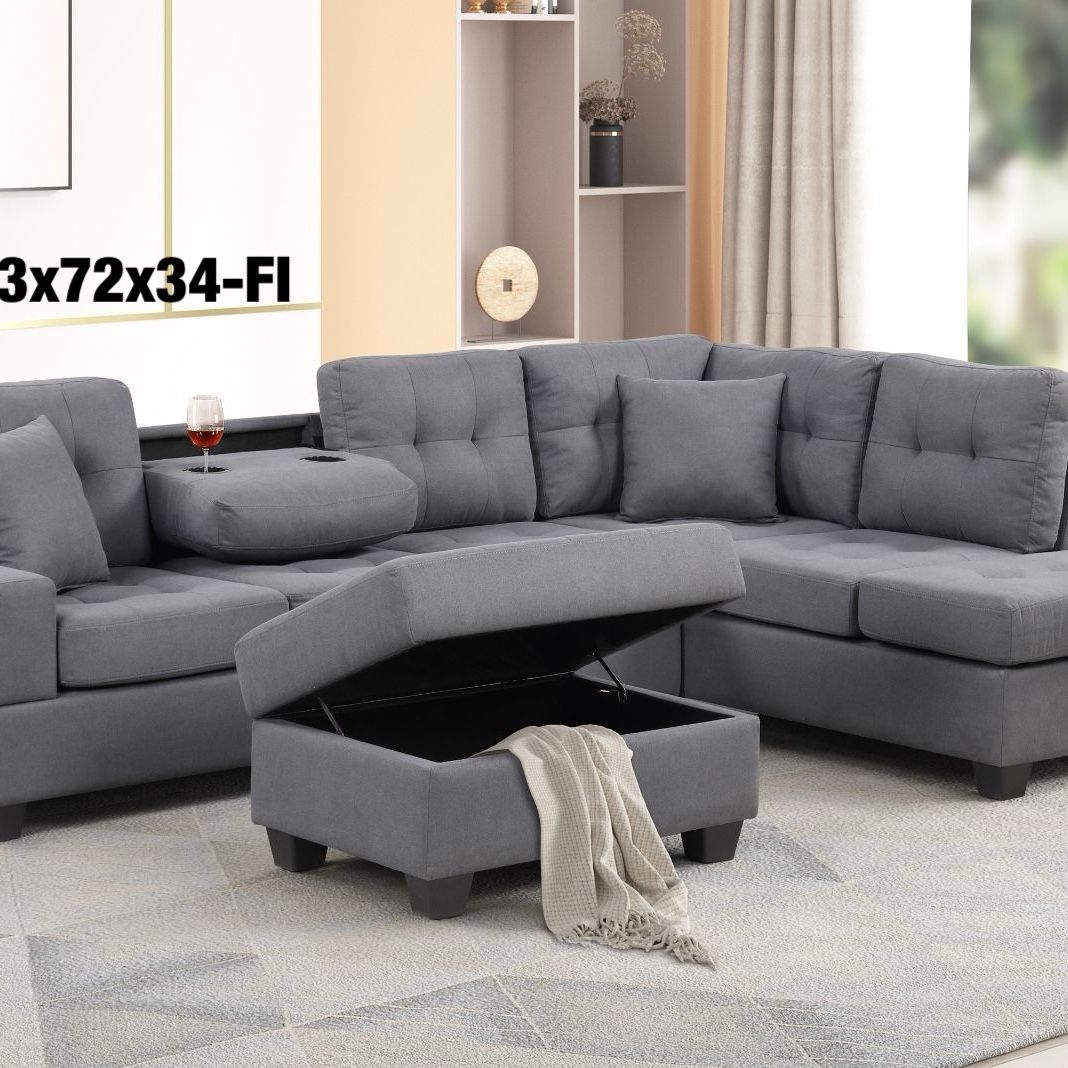 $399 Sectional Chaise Reversible With Storage Ottoman 