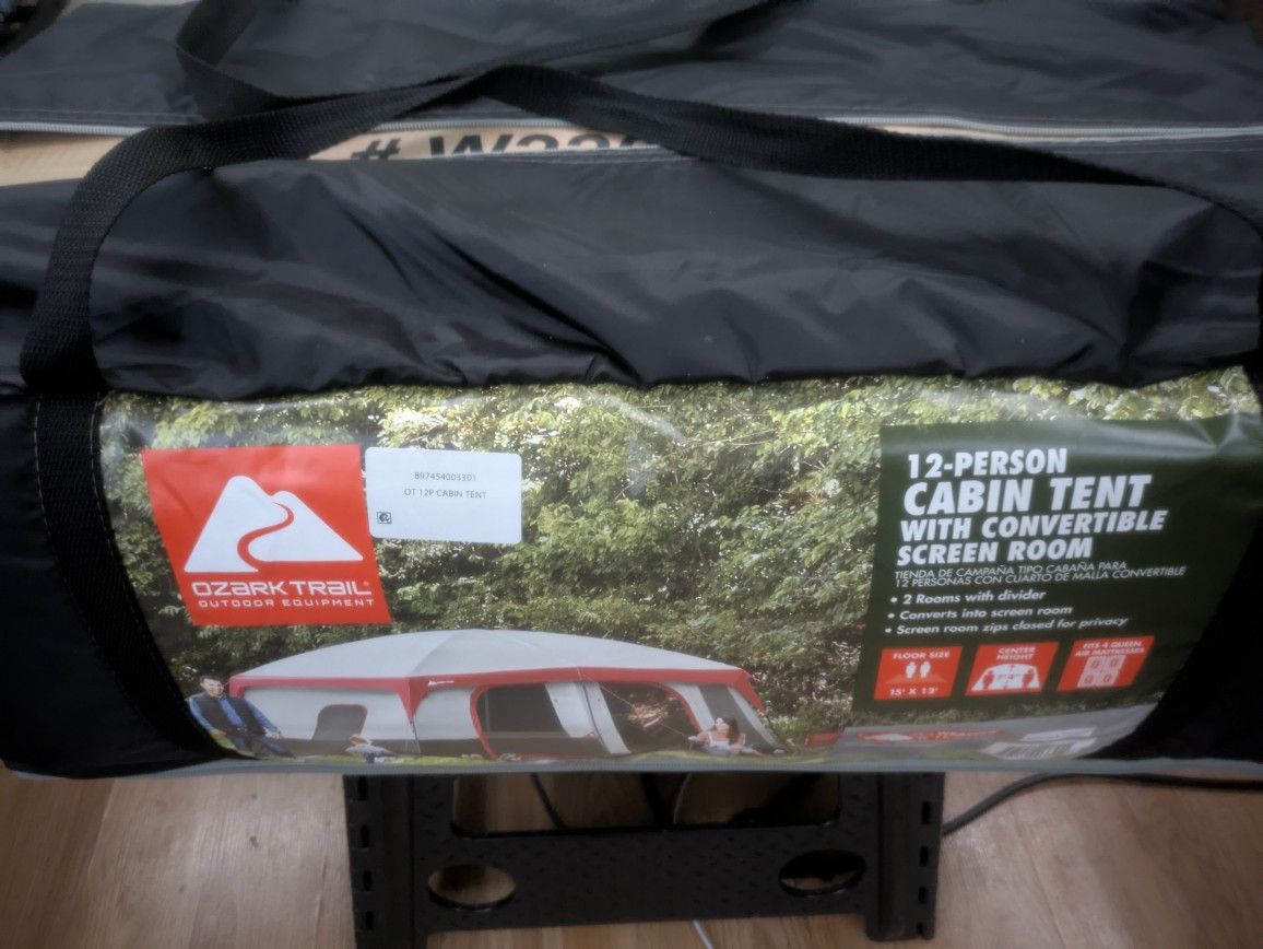 Ozark Trail 12-Person Cabin Tent, with Convertible Screen Room