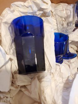 Cobalt Blue Stemware, Pitcher & Tumblers Vintage Box Lot 📦 $100