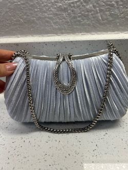 Silver Satin Evening Clutch with Chain – New ✨