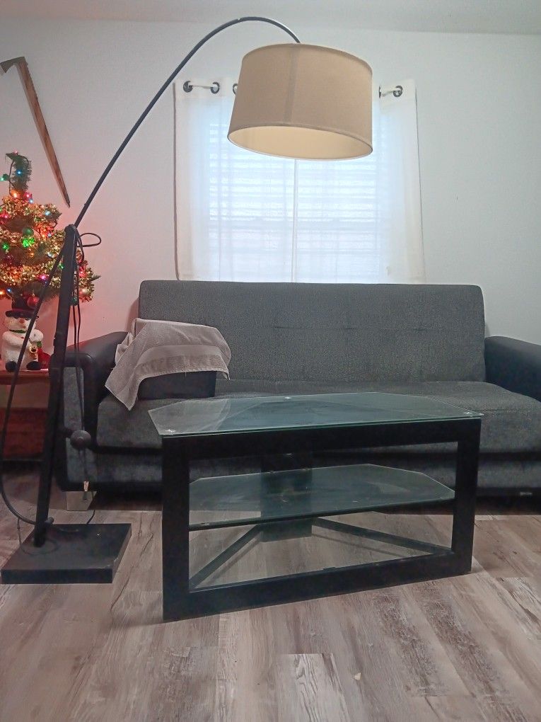 TV.\nStand lights And Flowers decor