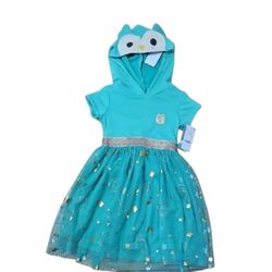Squishmallows Teal Hooded Girls Dress with Gold Accents