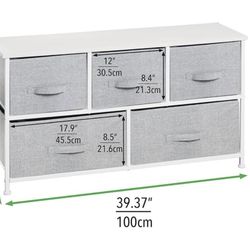 High Steel Frame/Wood Top Storage Dresser Furniture with 5 Fabric Drawers, Wide Bureau Organizer for Baby, Kid, and Teen Bedroom, Nurse