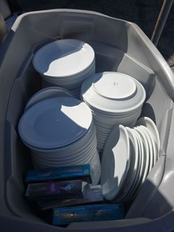 Large Lot of White Dinner Plates and Cutlery $ 1 per plant